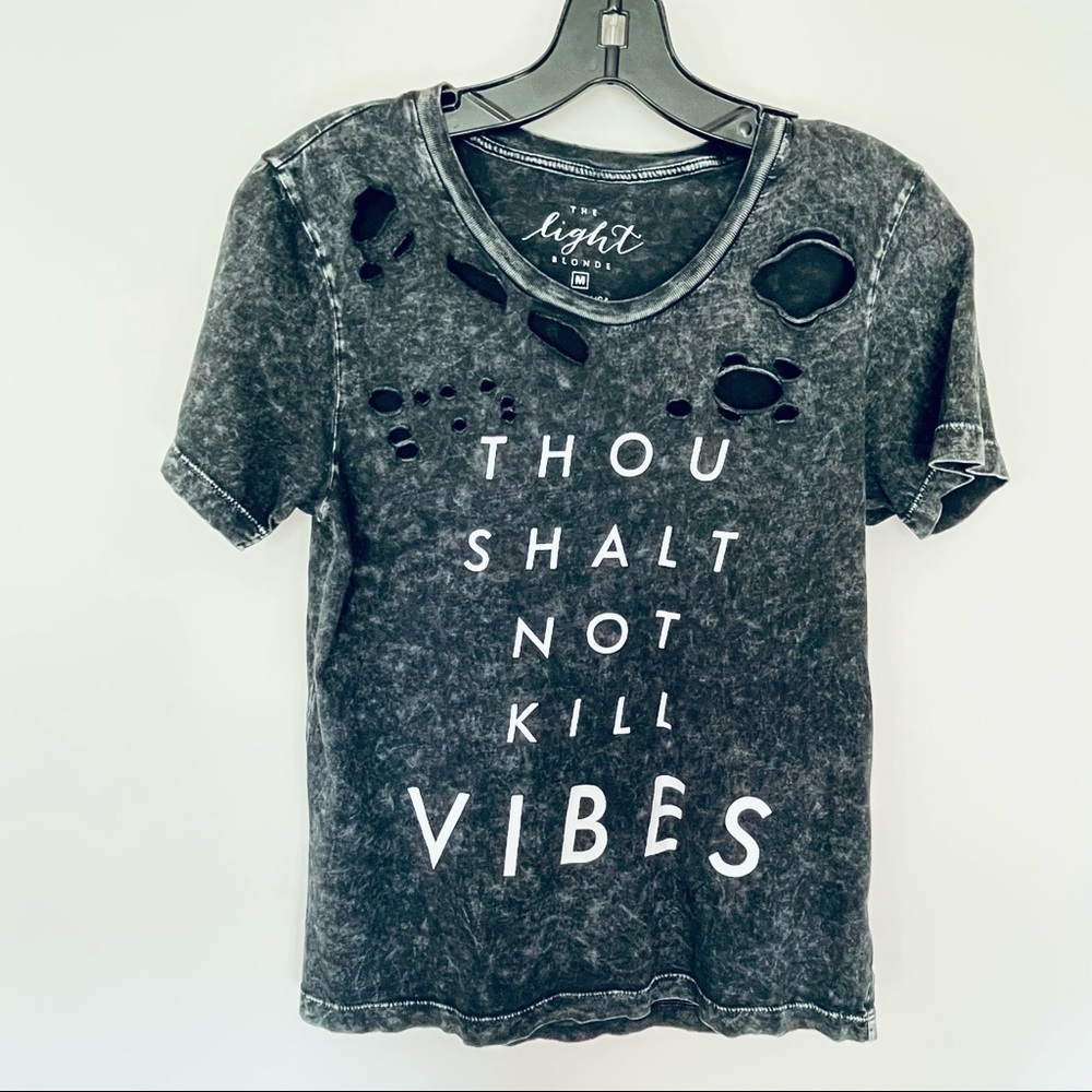 Womens size M short sleeve distressed T-shirt black/white